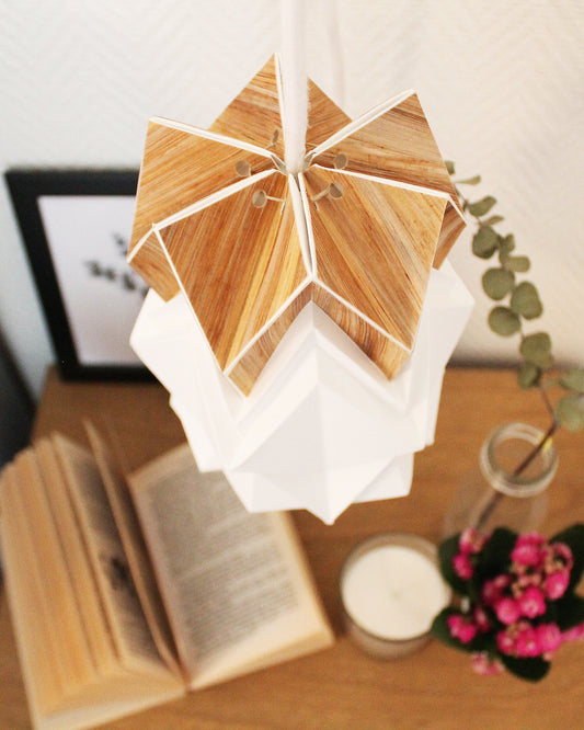 Petite suspension Origami Design en Papier et Ecowood