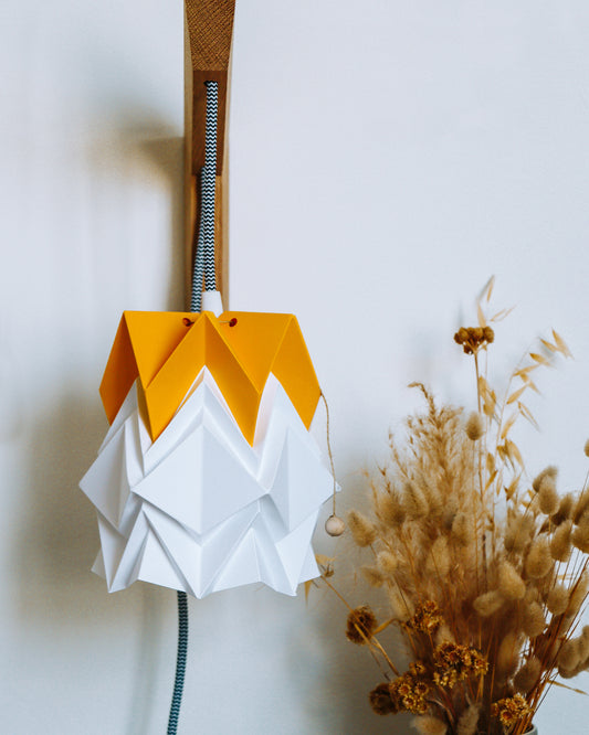 Applique murale en bois et petite suspension Origami Bicolore en Papier