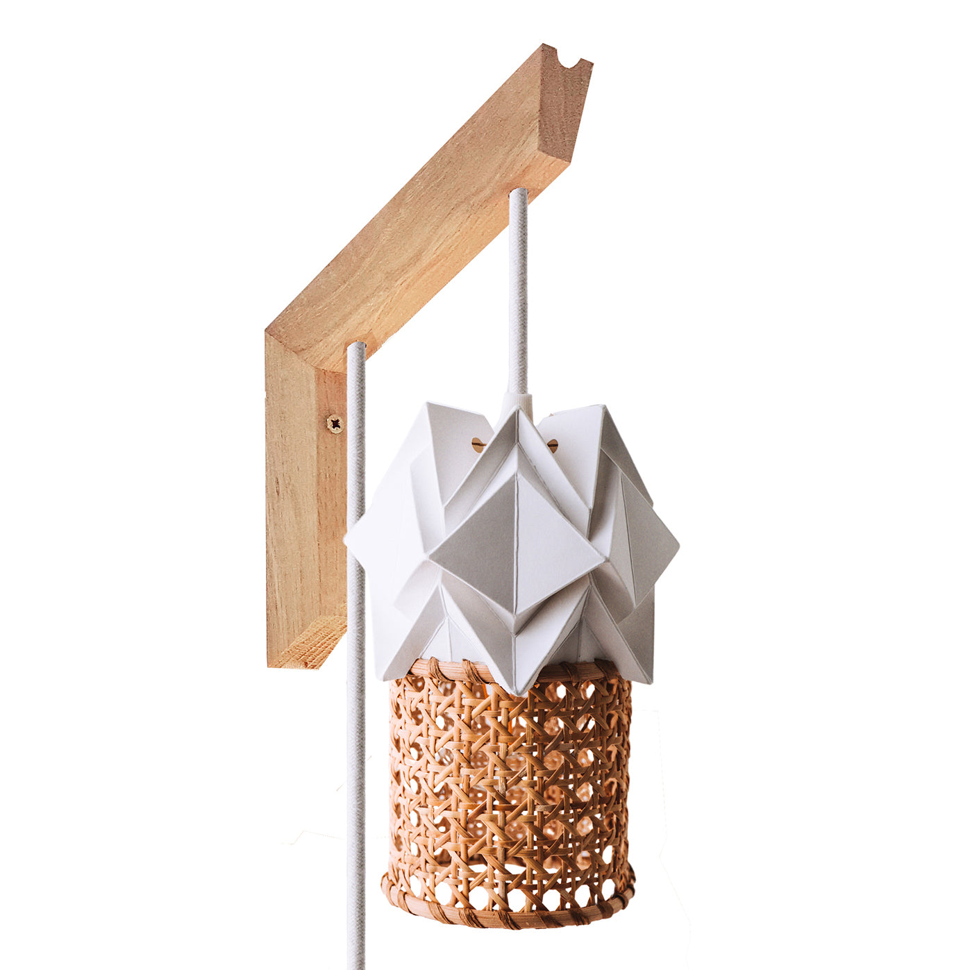 Wooden wall light and small pendant light in Paper and Rattan Canework