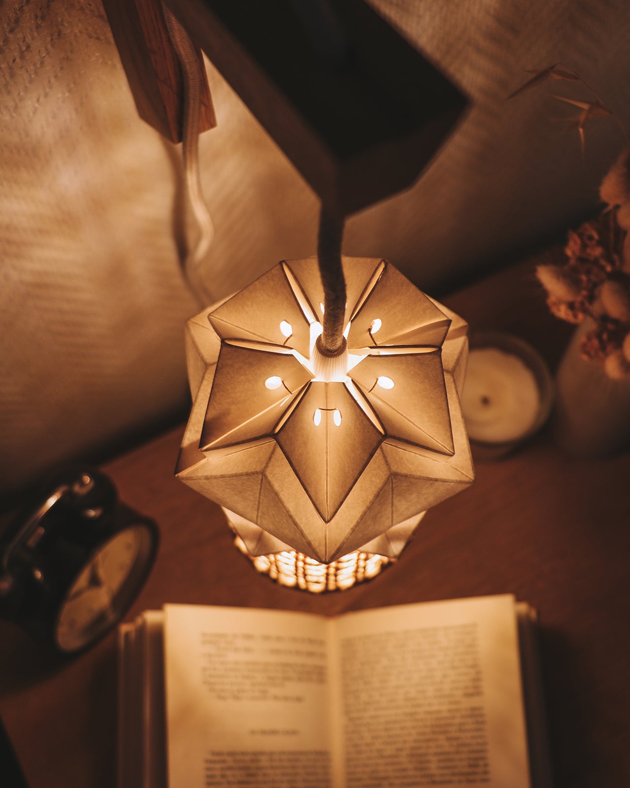 Wooden wall light and small pendant light in Paper and Rattan Canework