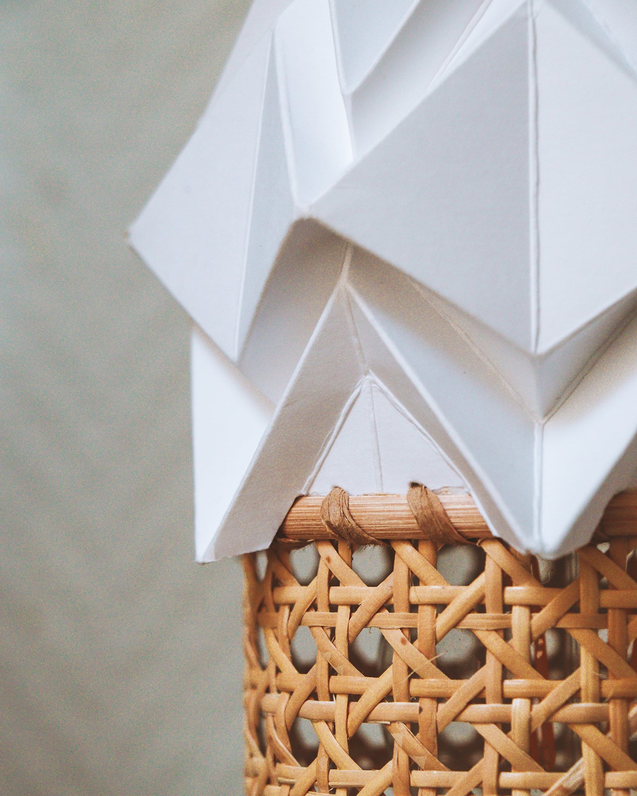 Wooden wall light and small pendant light in Paper and Rattan Canework