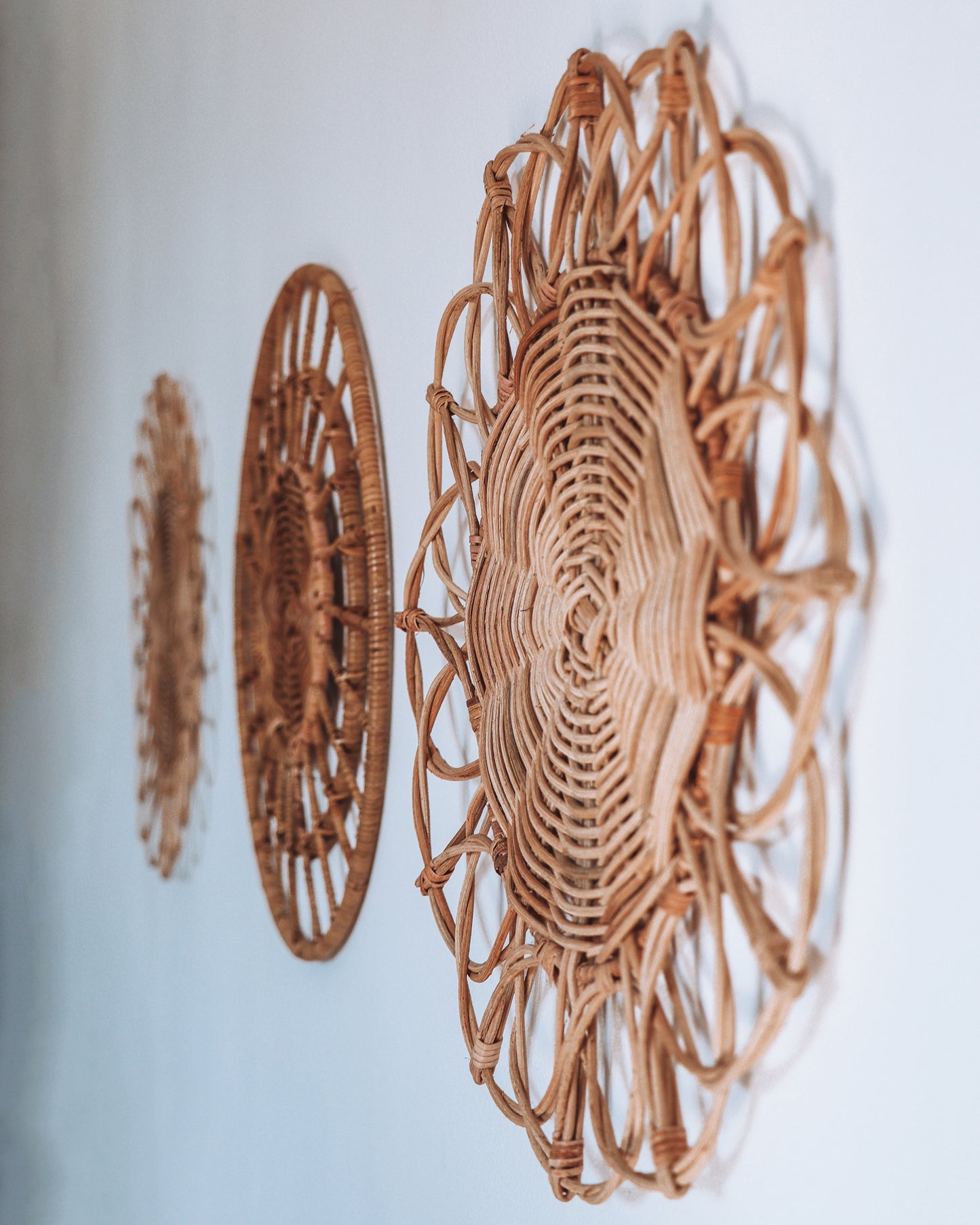 Bali Trio Rattan Wall Art Set – Handcrafted Circular Weave Décor