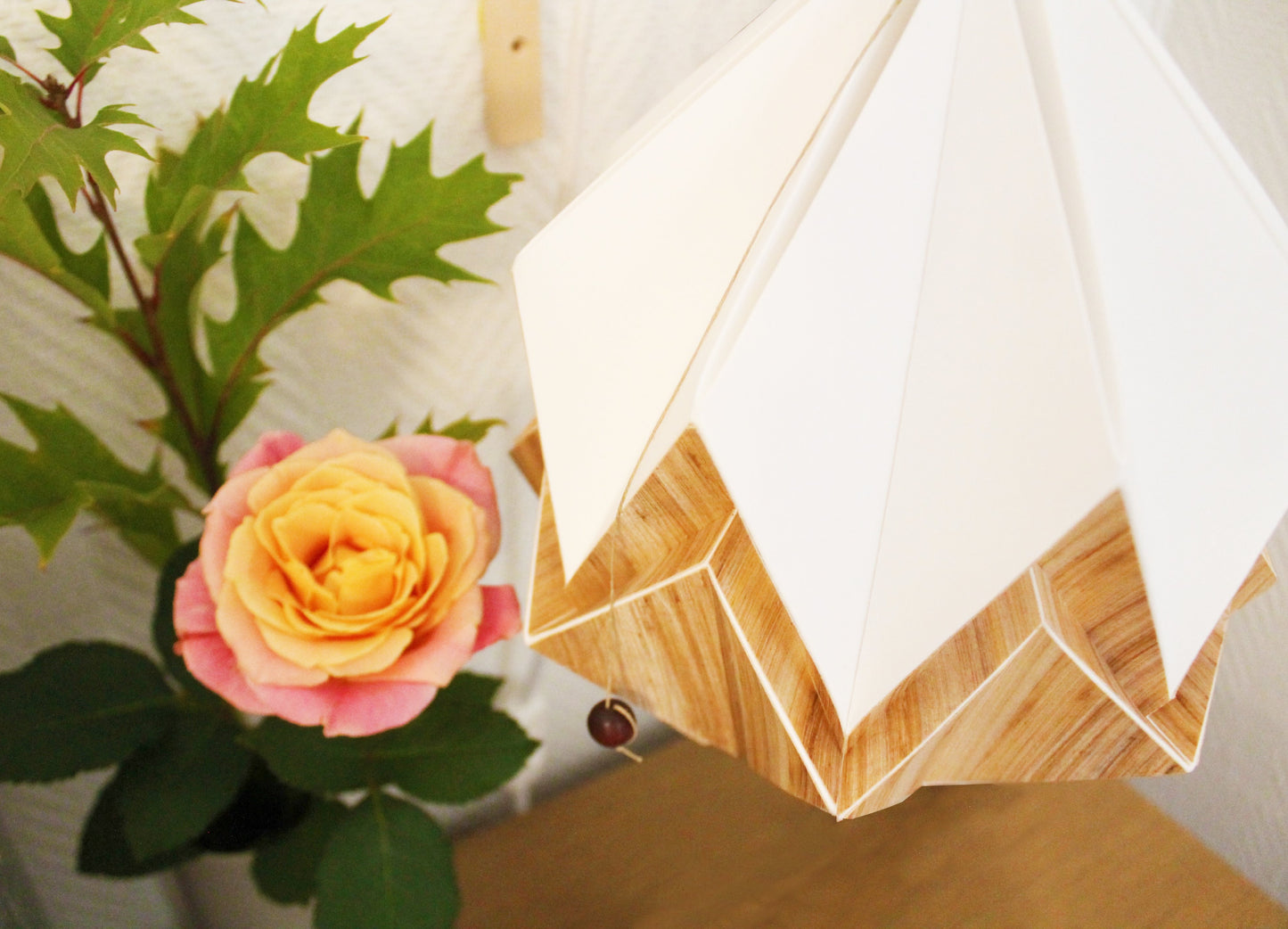Pendant Lampshade in white paper and Ecowood - size S