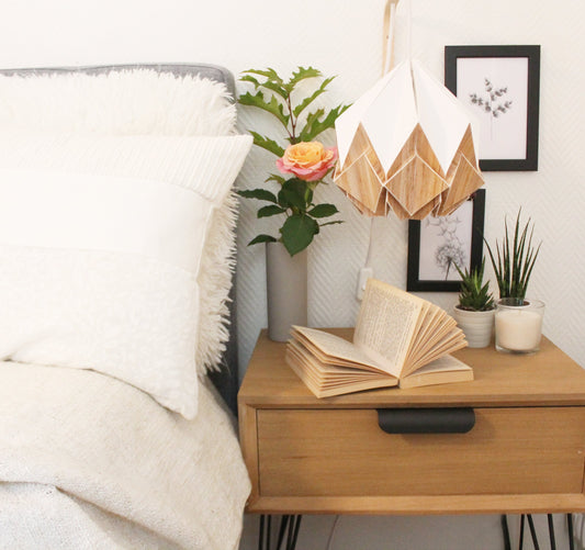 Pendant Lampshade in white paper and Ecowood - size S