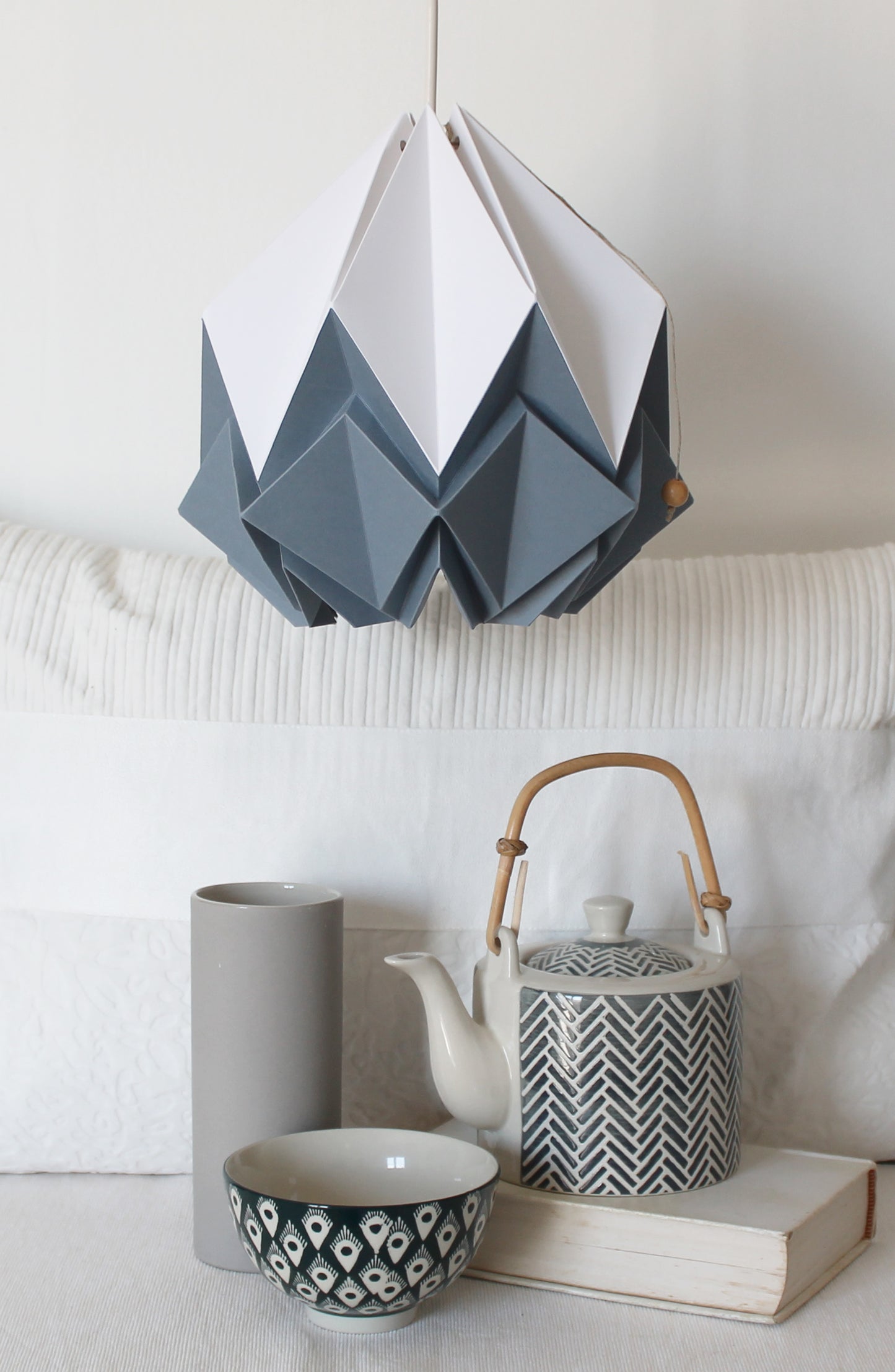 Origami Wall Lighting Fixture - Wooden Bracket With Bicolor Paper Pendant Light