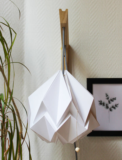 Origami Wall Lighting Fixture - Wooden Bracket With Paper Pendant Light